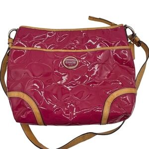 Coach Pink Patent Leather Signature Embossed Shoulder Bag -See Notes